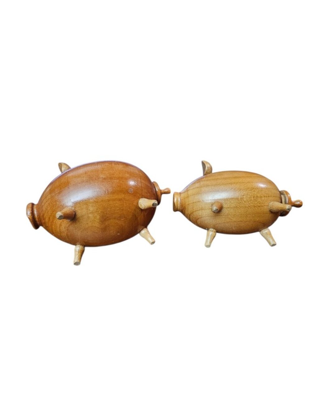 Vintage Wooden Salt & Pepper Shakers Danish Handmade Wood Pigs - Picture 7 of 7
